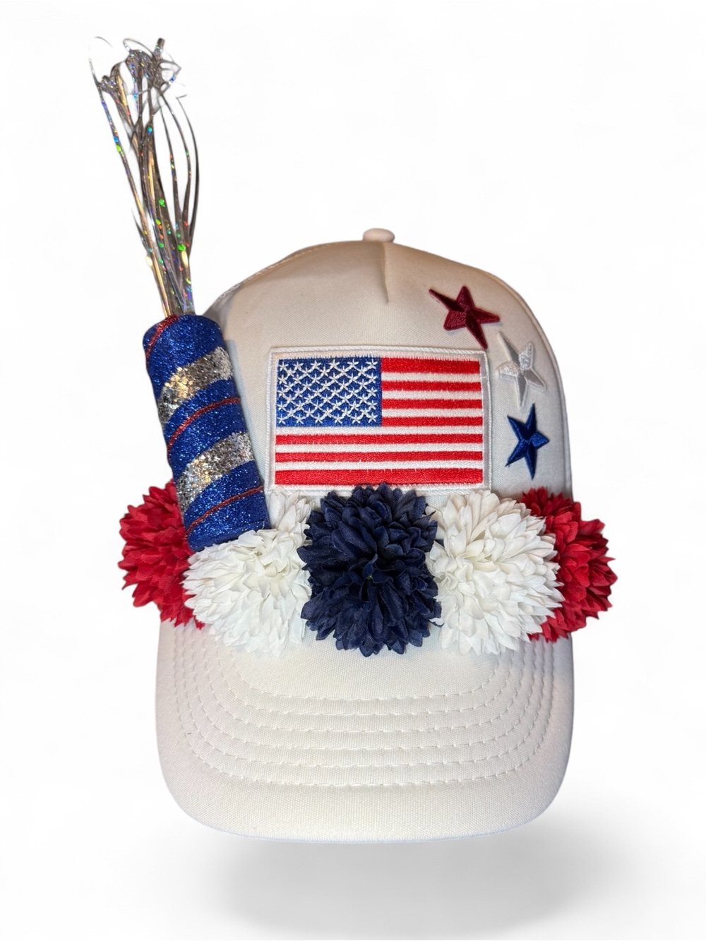 Patriotic Floral Patch Baseball Cap - Red White Blue